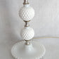 Vintage Table Lamp White Milk Glass Beaded Hobnail Desk Boudoir Bedroom Vanity Footed w/Harp + Finial 17 1/2" Tall