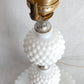 Vintage Table Lamp White Milk Glass Beaded Hobnail Desk Boudoir Bedroom Vanity Footed w/Harp + Finial 17 1/2" Tall