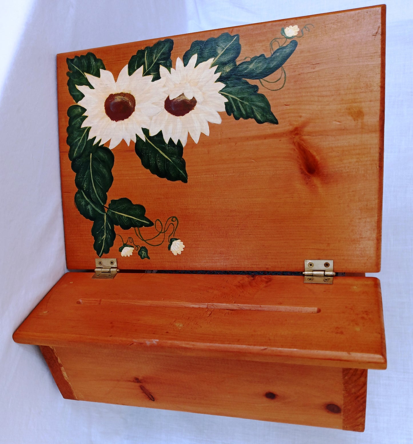 Arts & Crafts Box Solid Wood Writing Small Portable Secretary Lap Desk Hand Painted Sunflower Slant Lid Mortise Tenon Joints Storage Box-NOS