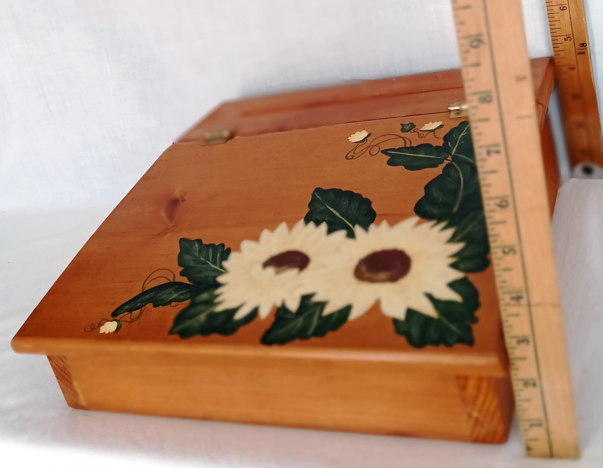 Arts & Crafts Box Solid Wood Writing Small Portable Secretary Lap Desk Hand  Painted Sunflower Slant Lid Mortise Tenon Joints Storage Box-NOS