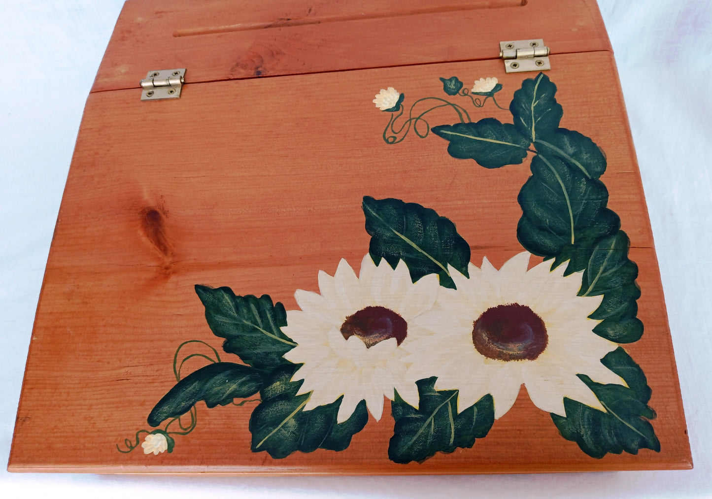 Arts & Crafts Box Solid Wood Writing Small Portable Secretary Lap Desk Hand Painted Sunflower Slant Lid Mortise Tenon Joints Storage Box-NOS