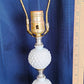 Vintage Table Lamp White Milk Glass Beaded Hobnail Desk Boudoir Bedroom Vanity Footed w/Harp + Finial 17 1/2" Tall