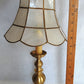 Vintage Candlestick Table Lamp Solid Brass with Capiz/ Mother of Pearl Shells Bell Shape Lampshade Vanity End Table Nightstand Lamp