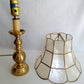 Vintage Candlestick Table Lamp Solid Brass with Capiz/ Mother of Pearl Shells Bell Shape Lampshade Vanity End Table Nightstand Lamp