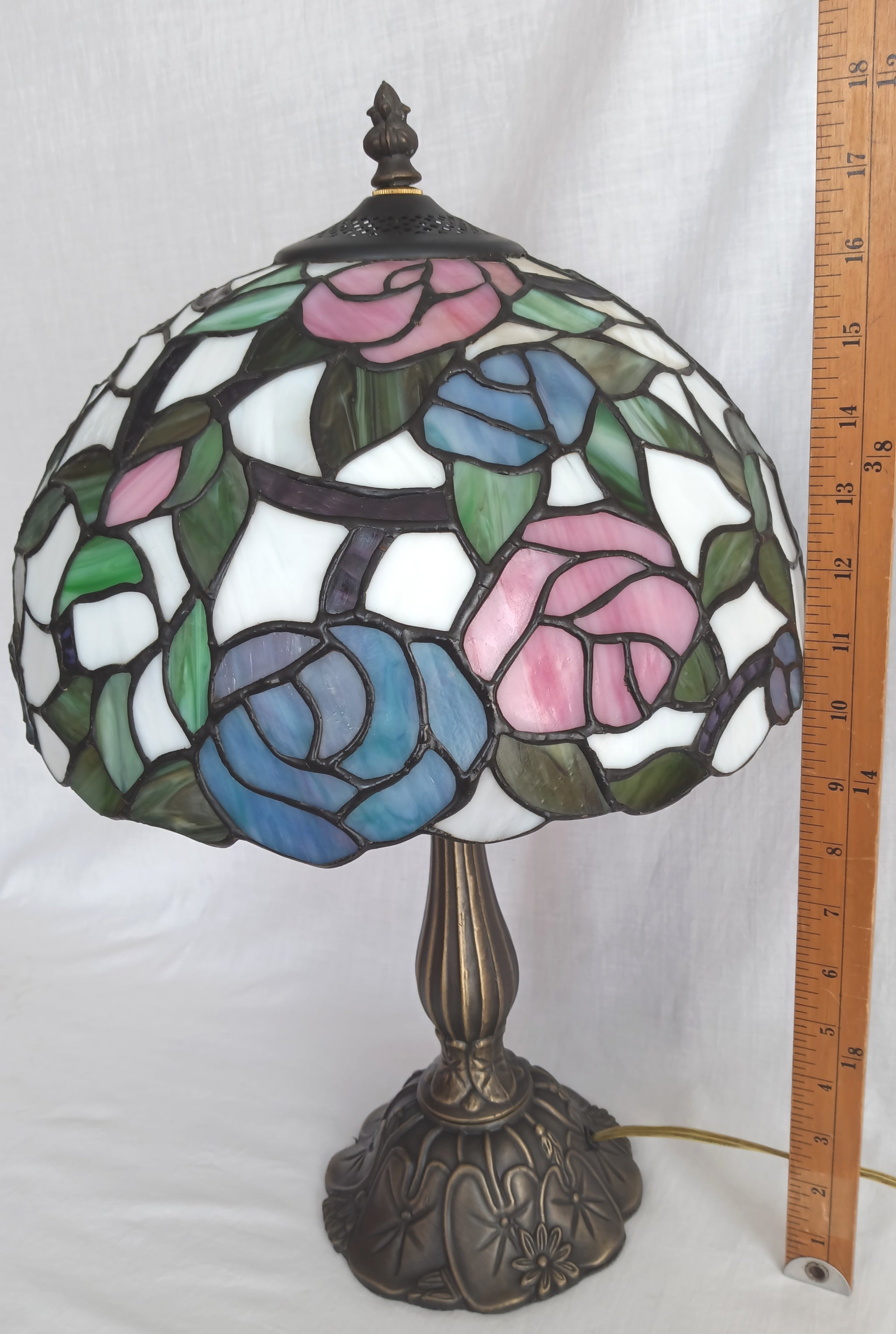 Vtg Large Tiffany Style Stained Glass outlets Lamp Shade Leaded Slag Floral Diameter 12