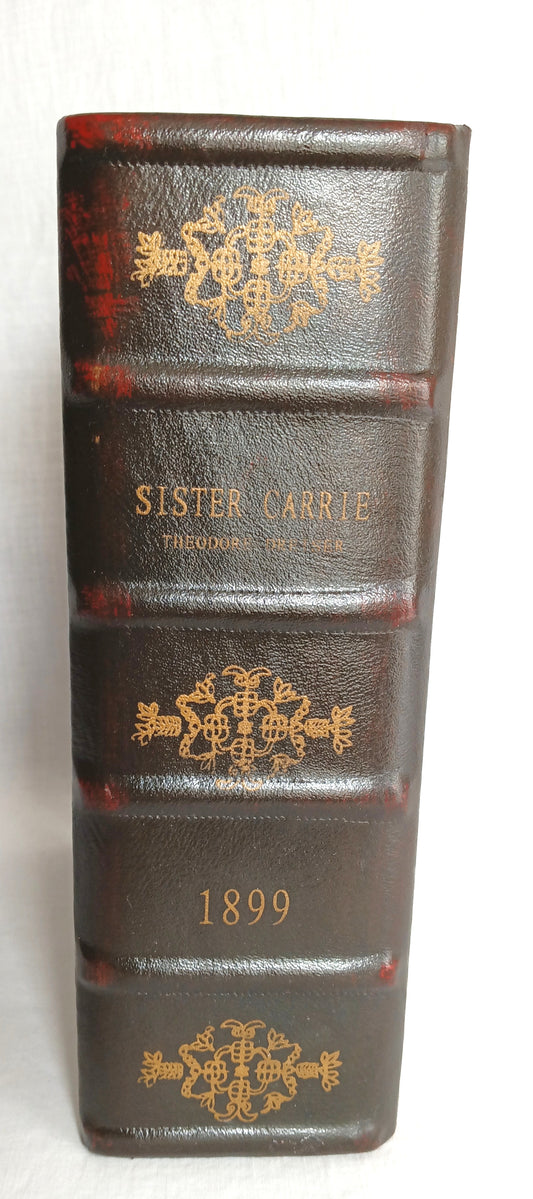 Vintage Antique Look Brown Faux Leather Large Wooden Box Secret Storage Diversion Hidden Gilt Decorative Hollow Book "Sister Carrie"