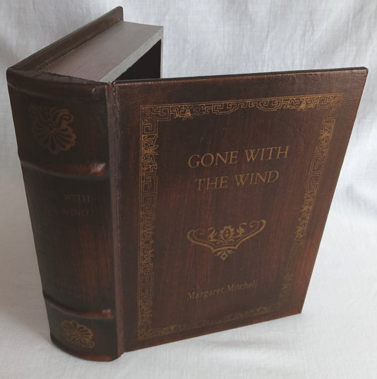 Vintage Antique Look Brown Faux Leather Wooden Box Secret Storage Diversion Hidden Gilt Decorative Hollow Box "Gone with the Wind"