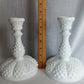 Vintage Set of 2 Authentic Fenton Milk Glass Candle Holders Hobnail Design for Taper Candles Holders 1950's –NOS