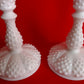 Vintage Set of 2 Authentic Fenton Milk Glass Candle Holders Hobnail Design for Taper Candles Holders 1950's –NOS