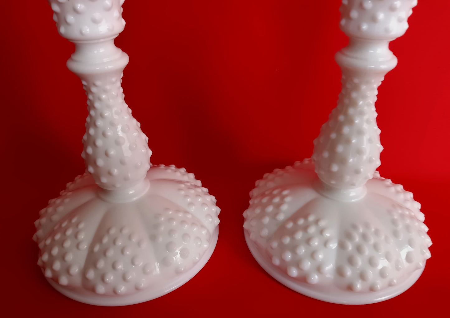 Vintage Set of 2 Authentic Fenton Milk Glass Candle Holders Hobnail Design for Taper Candles Holders 1950's –NOS