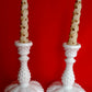 Vintage Set of 2 Authentic Fenton Milk Glass Candle Holders Hobnail Design for Taper Candles Holders 1950's –NOS