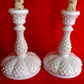 Vintage Set of 2 Authentic Fenton Milk Glass Candle Holders Hobnail Design for Taper Candles Holders 1950's –NOS