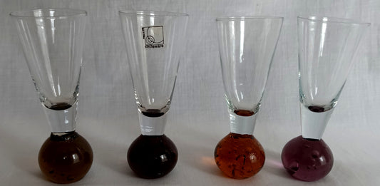 Vintage Circleware Hand-blown Set of 4 Bubble Shot Cocktail Liqueur Glasses Sphere Shaped Bottom Art Glass Retro Barware Bar Décor