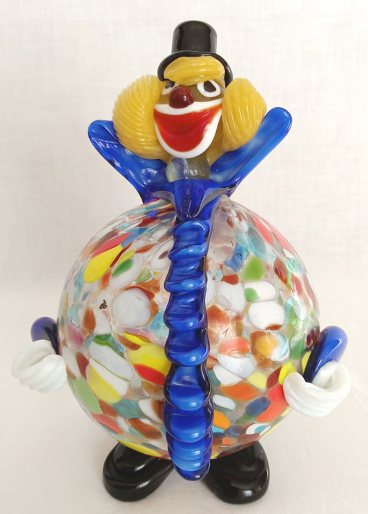 Vintage Murano Glass Colorful Clown Hand Blown Italian Art Glass Round Belly Chubby Clown-Made in Italy