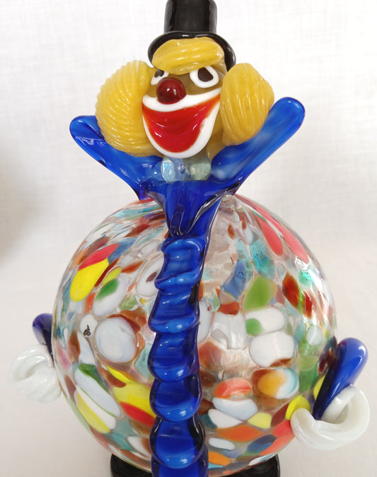 Vintage Murano Glass Colorful Clown Hand Blown Italian Art Glass Round Belly Chubby Clown-Made in Italy