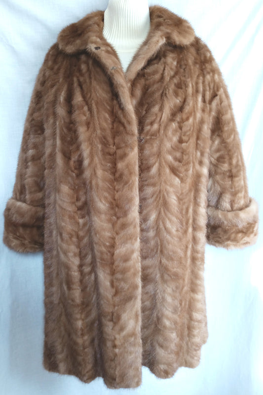 Vintage Blonde Beige Mink Coat Women Long Sleeves Winter Genuine Fur Coat - 3/4 Length Size M- L Made in USA