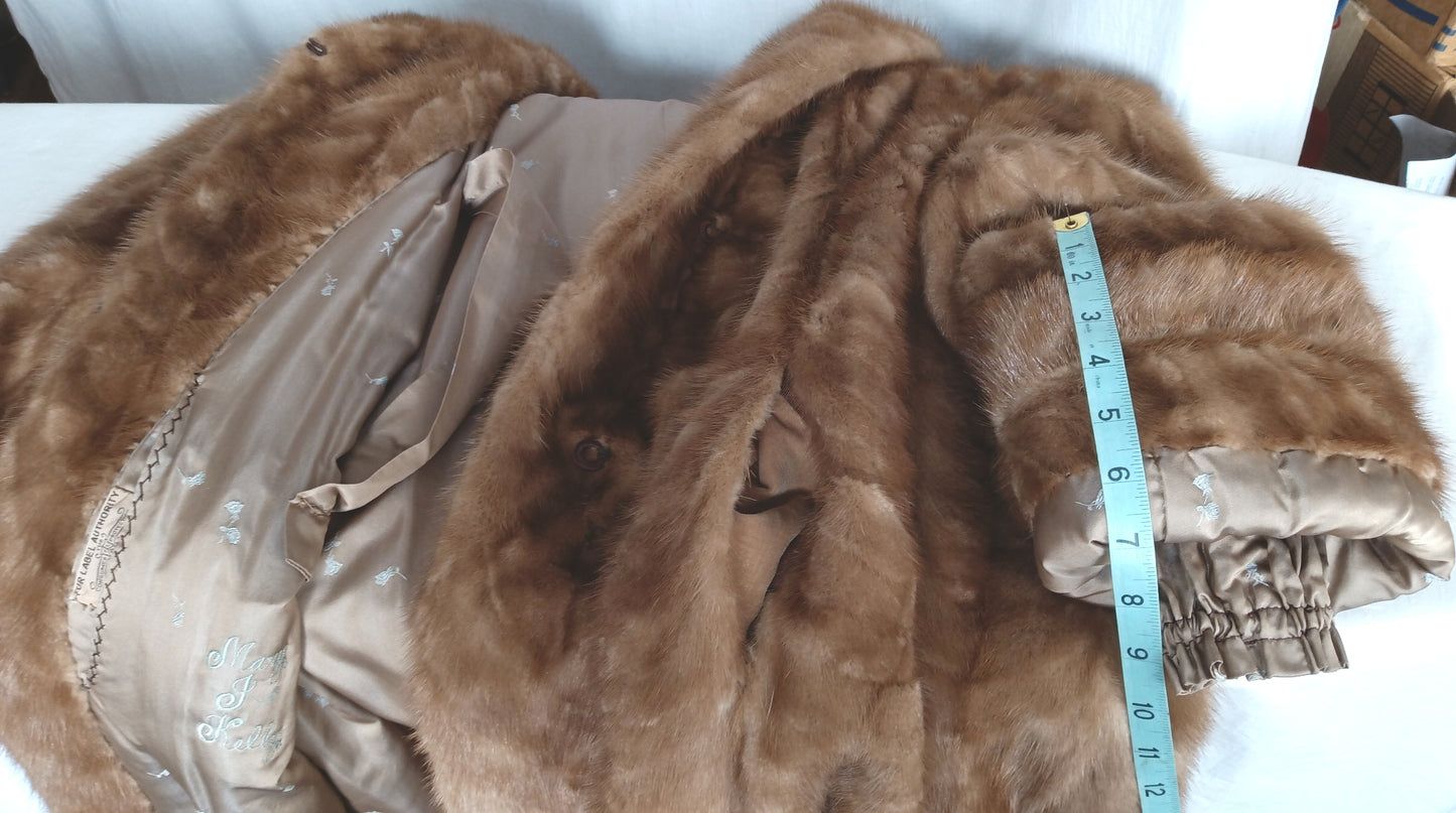 Vintage Blonde Beige Mink Coat Women Long Sleeves Winter Genuine Fur Coat - 3/4 Length Size M- L Made in USA