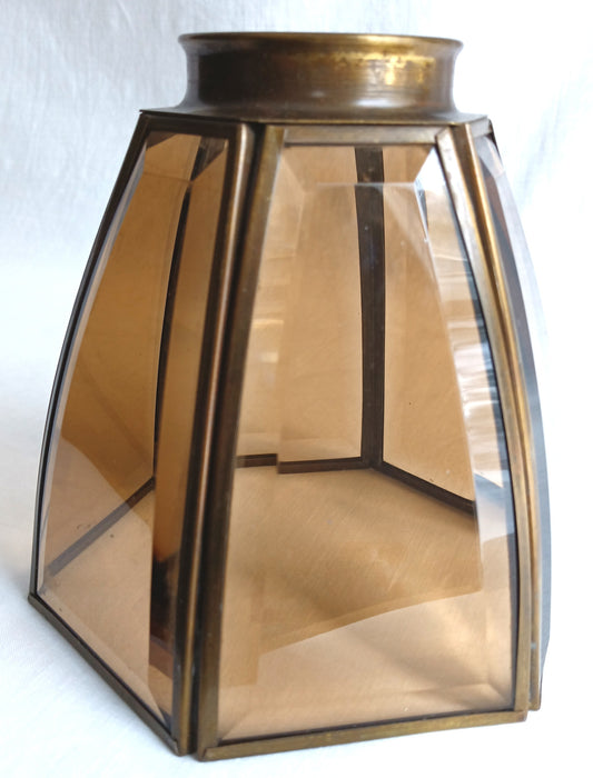 Vintage Art & Crafts Mission Replacement Light Shade Brass Prism 6 Panel Beveled Tinted Smoky Glass Porch Fan Retro Lighting 2.25” Fitter