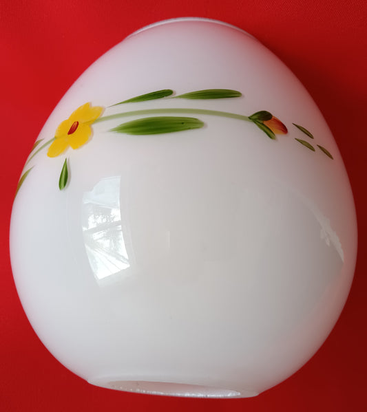 Vintage Small Lipless Glass Lampshade Hand Painted Yellow Red Flower Oblong Ceiling Fan Wall Sconce Fixture Replacement Globe Retro Lighting