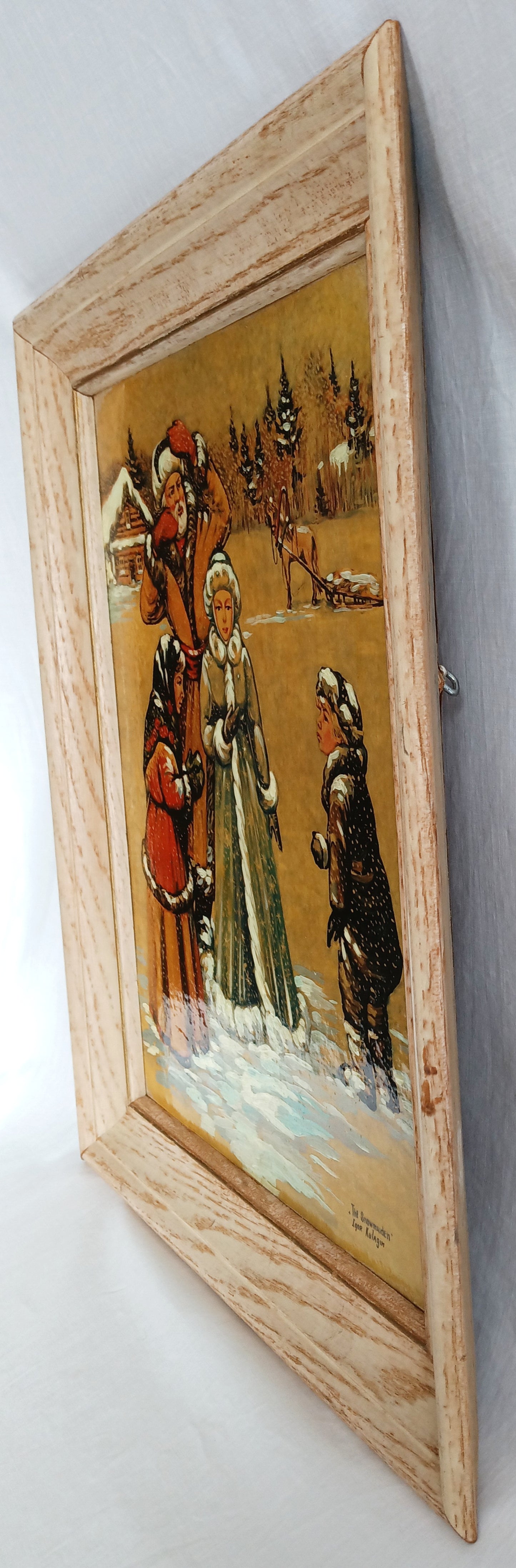 Vintage Impressionism Painting Folk Art Russian Folktale The Snow Maiden Oil Painting on Board Covered w/Enamel Paint Distress Oak Frame Artist Signed Igor Kulagin