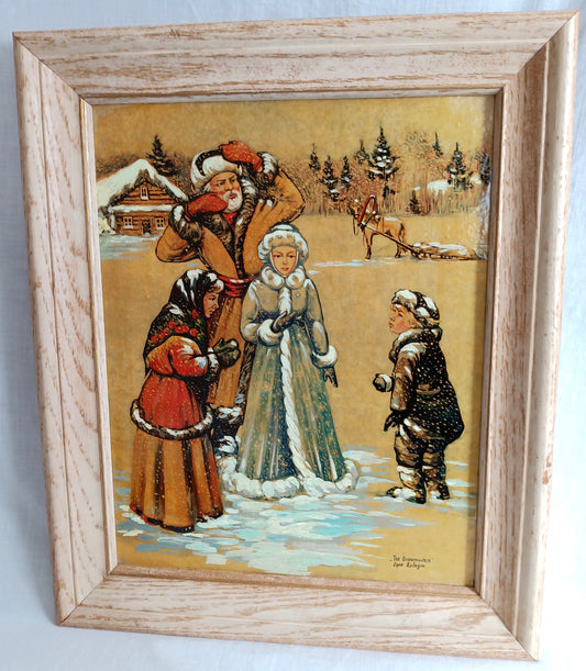 Vintage Impressionism Painting Folk Art Russian Folktale The Snow Maiden Oil Painting on Board Covered w/Enamel Paint Distress Oak Frame Artist Signed Igor Kulagin