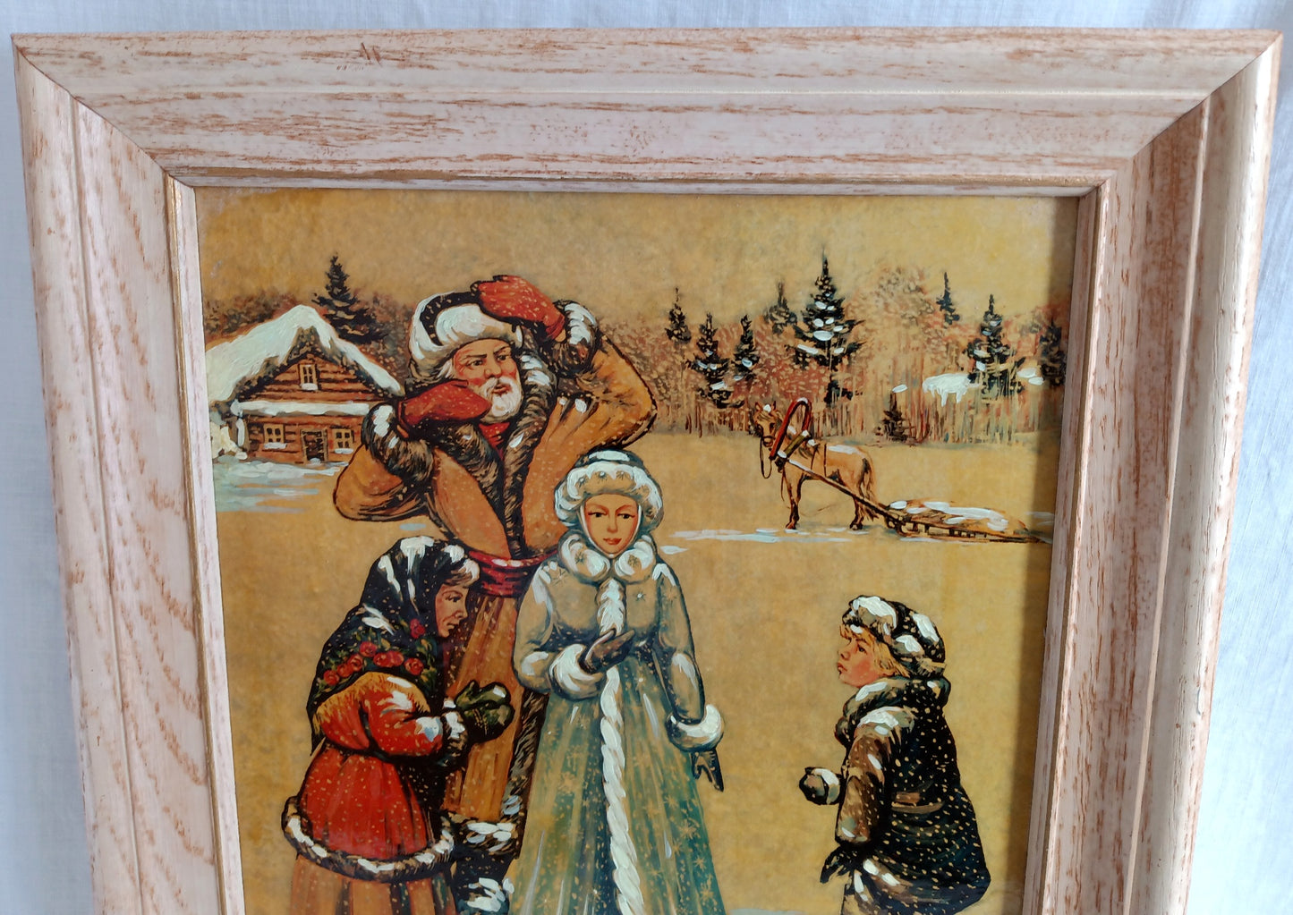 Vintage Impressionism Painting Folk Art Russian Folktale The Snow Maiden Oil Painting on Board Covered w/Enamel Paint Distress Oak Frame Artist Signed Igor Kulagin