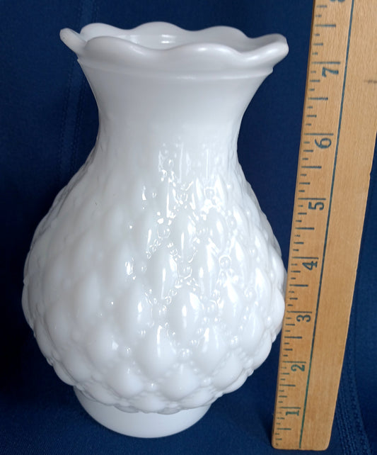 Vintage Milk Glass Pressed Glass Quilted Diamond Dots Pattern Lampshade Bud Shape Scalloped Top Chimney Oil Electric Lamps 3.25” Fitter-NOS