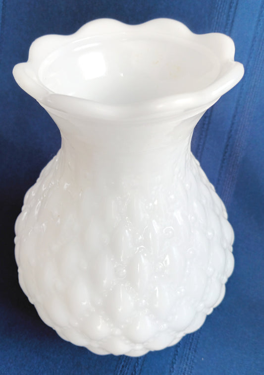 Vintage Milk Glass Pressed Glass Quilted Diamond Dots Pattern Lampshade Bud Shape Scalloped Top Chimney Oil Electric Lamps 3.25” Fitter-NOS