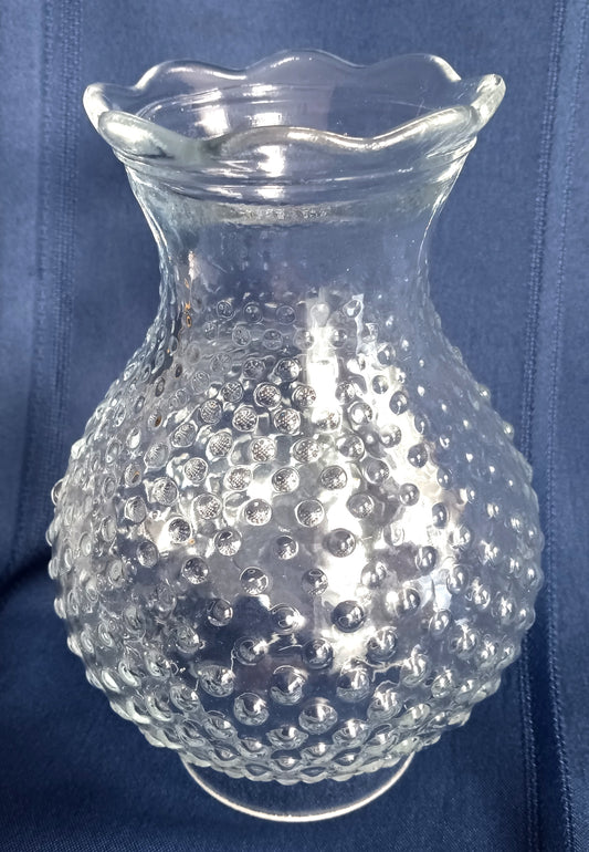 Vintage Clear Pressed Glass Hobnail Dots Pattern Lampshade Bud Shape Scalloped Top Edge Hurricane Shade For Oil Electric Lamps 3.25” Fitter