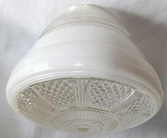 Vintage Art Deco White Clear Glass Lampshade Bullseye Ribbed Flush Mount Ceiling Bathroom Wall Fixture Replacement Cover Light 3.25” Fitter