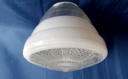 Vintage Art Deco White Clear Glass Lampshade Bullseye Ribbed Flush Mount Ceiling Bathroom Wall Fixture Replacement Cover Light 3.25” Fitter