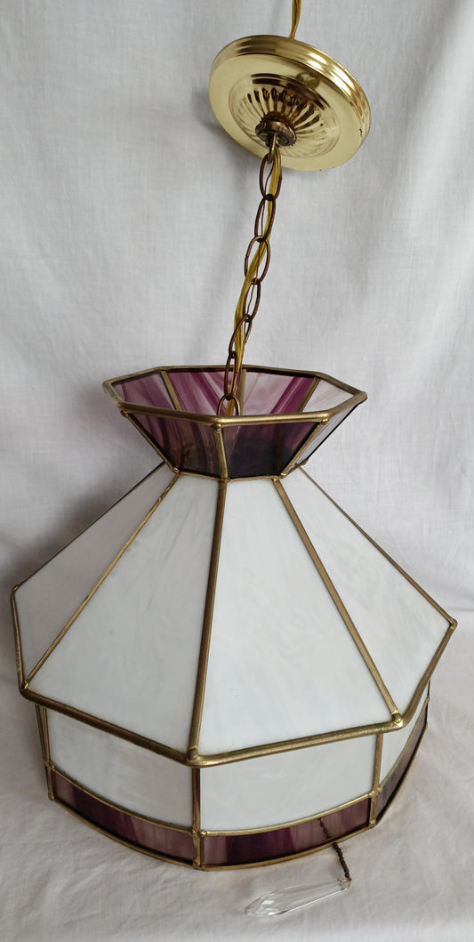 Swag Pendant Hanging Ceiling Fixture Lamp Brass Tiffany Style White Purple Slag Glass Dome One Light Pull Chain Canopy Kitchen Dining Room