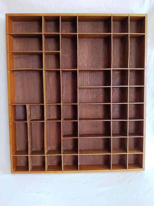 Vintage Wall Hanging Wooden Rectangle Box Divided 48 Cubbies/Compartments Display Collectibles Knick Knack Shelf Crafts- NOS