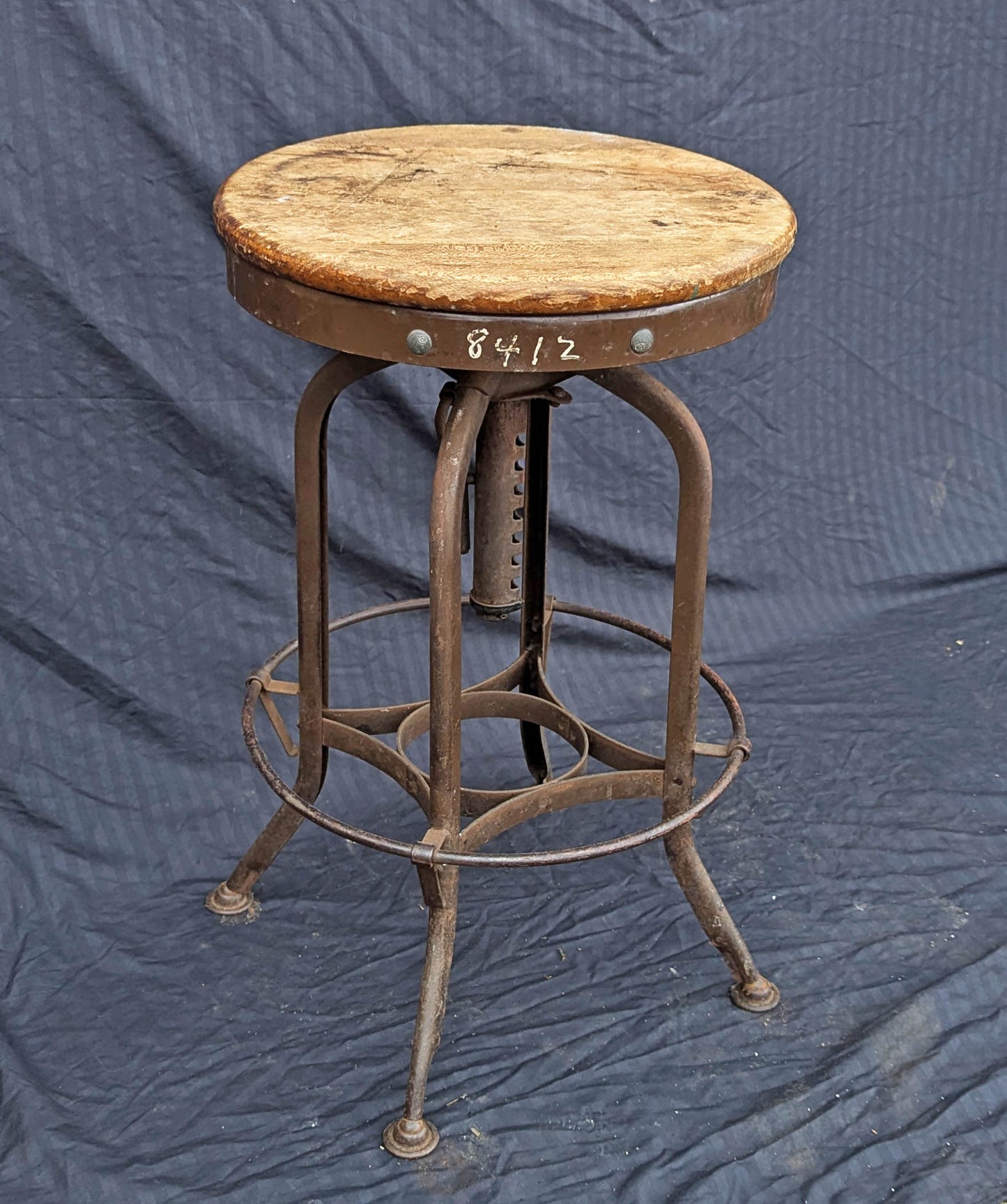 25"H Antique Vintage Old "Toledo Metal Funriture Co." "UHL Steel" Wood Wooden Drafting Industrial Work Bar Stool Chair Stand