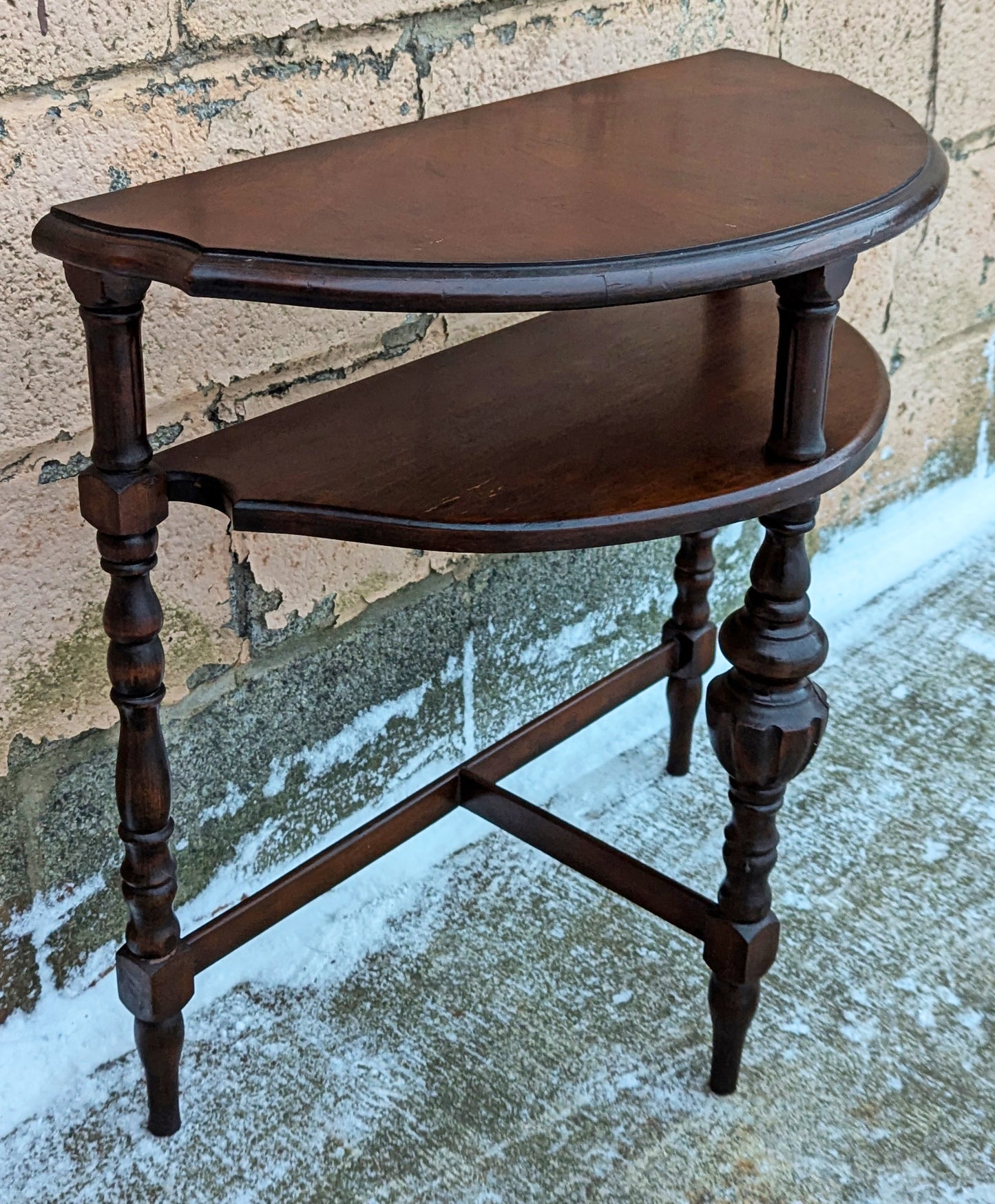 Antique Vintage Old Carved Victorian Eastlake SOLID Walnut Wood Wooden Console Side End Accent Foyer Sofa Table Stand Half Round Semi Circle