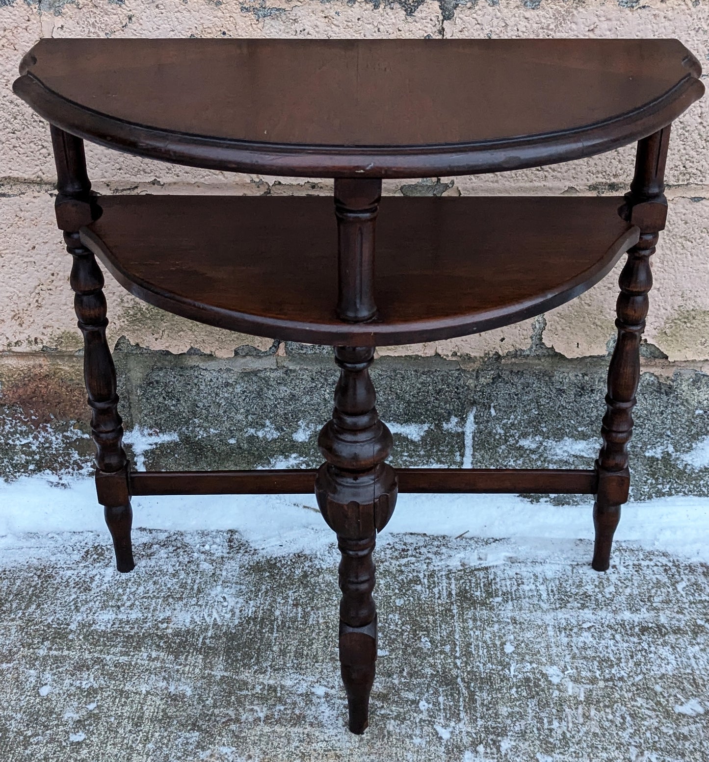 Antique Vintage Old Carved Victorian Eastlake SOLID Walnut Wood Wooden Console Side End Accent Foyer Sofa Table Stand Half Round Semi Circle