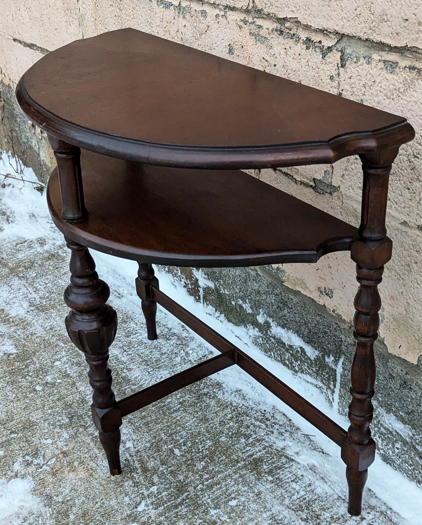 Antique Vintage Old Carved Victorian Eastlake SOLID Walnut Wood Wooden Console Side End Accent Foyer Sofa Table Stand Half Round Semi Circle