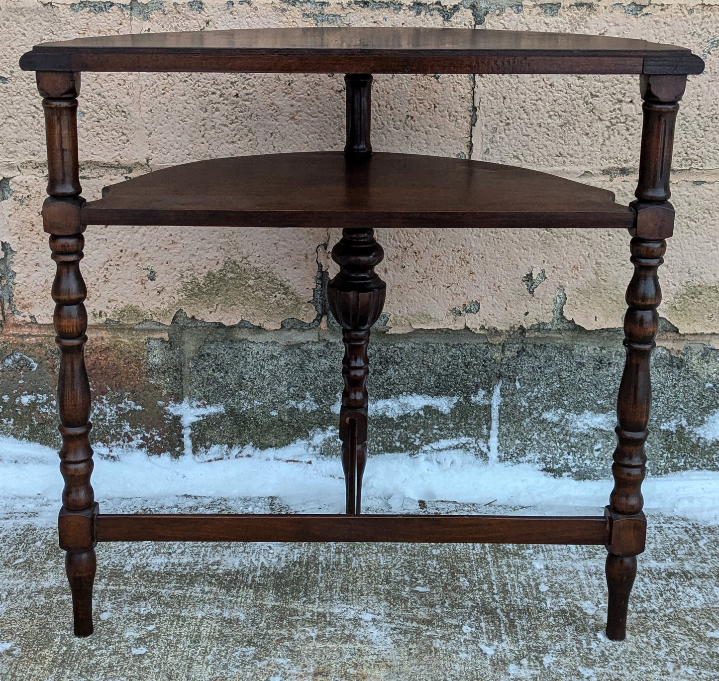 Antique Vintage Old Carved Victorian Eastlake SOLID Walnut Wood Wooden Console Side End Accent Foyer Sofa Table Stand Half Round Semi Circle