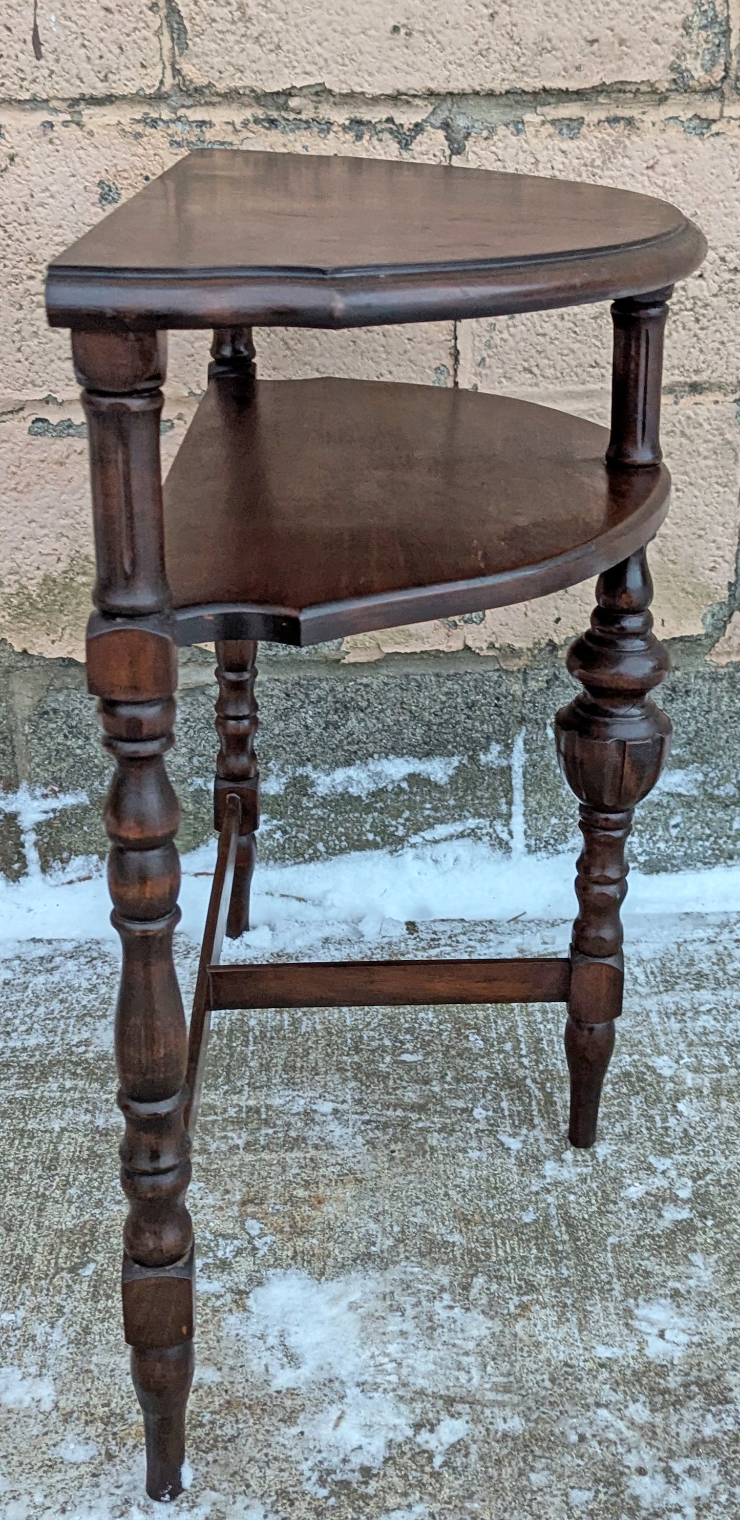 Antique Vintage Old Carved Victorian Eastlake SOLID Walnut Wood Wooden Console Side End Accent Foyer Sofa Table Stand Half Round Semi Circle