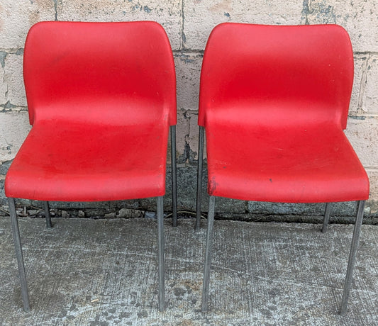 Pair of Vintage Old 1980's Kusch+ Co. Red Stackable Lounge Lobby Office School Seat Chairs