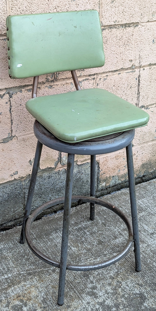 Vintage Steel Metal Vinyl "Royal Mfg. Co" Upholstered Machinist Industrial Office Rocking Swivel Chair Stool