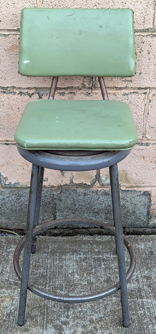 Vintage Steel Metal Vinyl "Royal Mfg. Co" Upholstered Machinist Industrial Office Rocking Swivel Chair Stool