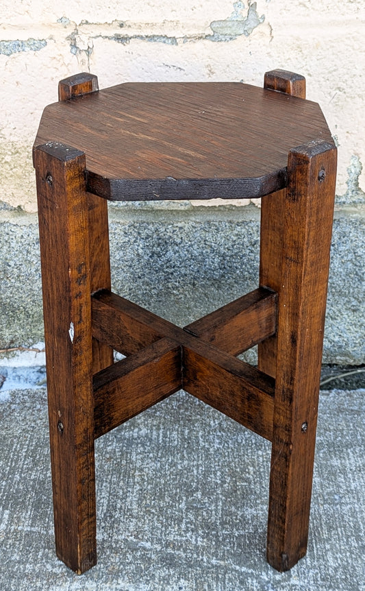 Antique Vintage Old Solid Wood Wooden Octagon Octagonal Lamp End Side Accent Table Plant Stand Stool Chair Arts & Crafts Mission Style