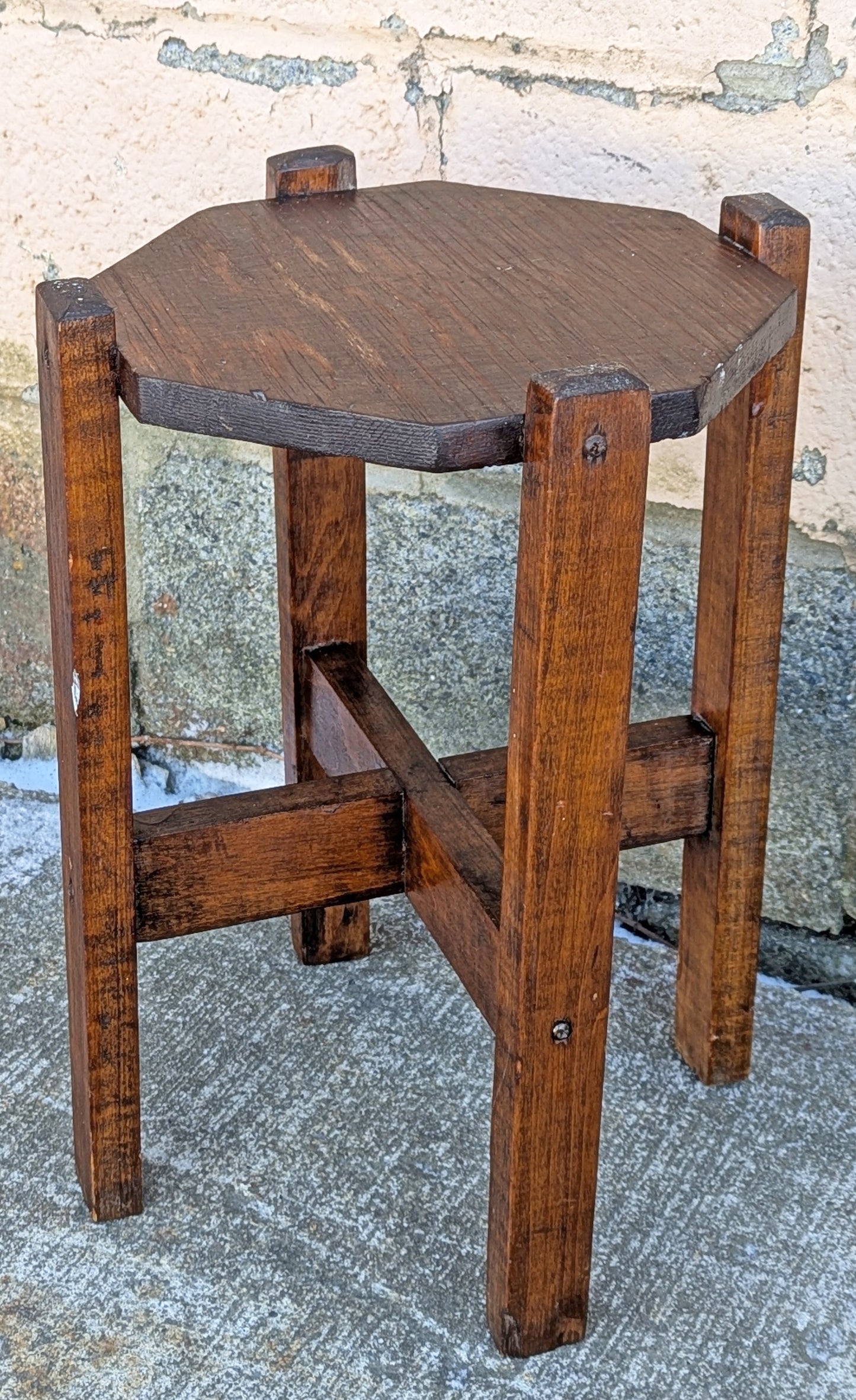 Antique Vintage Old Solid Wood Wooden Octagon Octagonal Lamp End Side Accent Table Plant Stand Stool Chair Arts & Crafts Mission Style