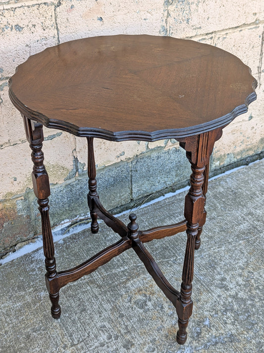 Antique Vintage Old Carved Victorian SOLID Mahogany Wood Wooden Side End Accent Foyer Sofa Table Stand Round Serpentine Circle