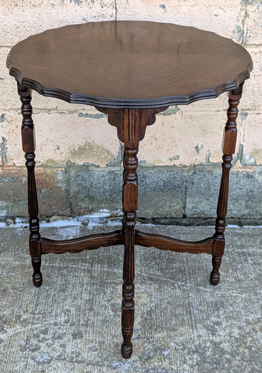 Antique Vintage Old Carved Victorian SOLID Mahogany Wood Wooden Side End Accent Foyer Sofa Table Stand Round Serpentine Circle