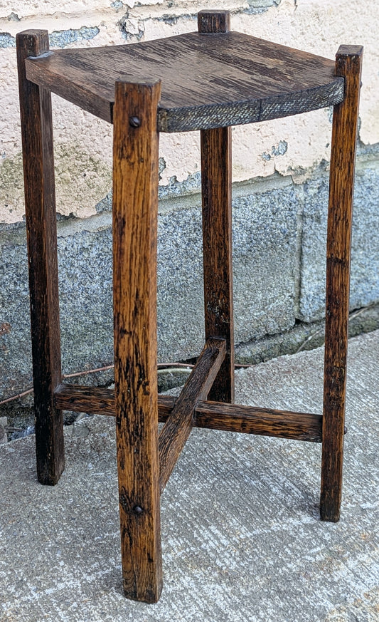 Antique Vintage Old Reclaimed Salvaged Solid Wood Wooden Square Lamp End Side Accent Table Plant Stand Stool Chair Arts & Crafts Mission Style