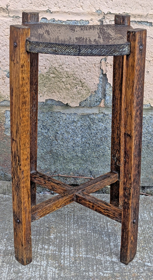 Antique Vintage Old Reclaimed Salvaged Solid Wood Wooden Square Lamp End Side Accent Table Plant Stand Stool Chair Arts & Crafts Mission Style