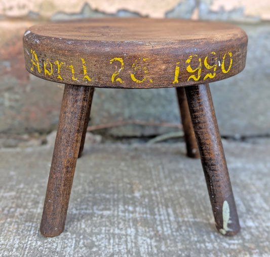 Small 10" Round Vintage Old Maple Solid Wood Wooden Foot Step Stool Plant Stand Seat Handmade Hand Made Crafted