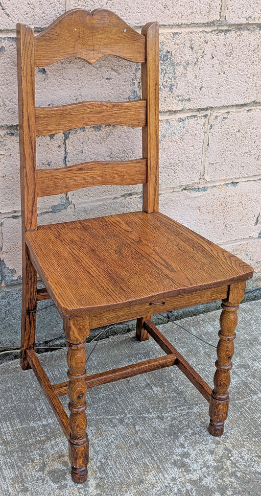 Vintage Antique Old Reclaimed Salvaged SOLID Oak Wood Wooden Side Accent Dining Ladderback Ladder Chair